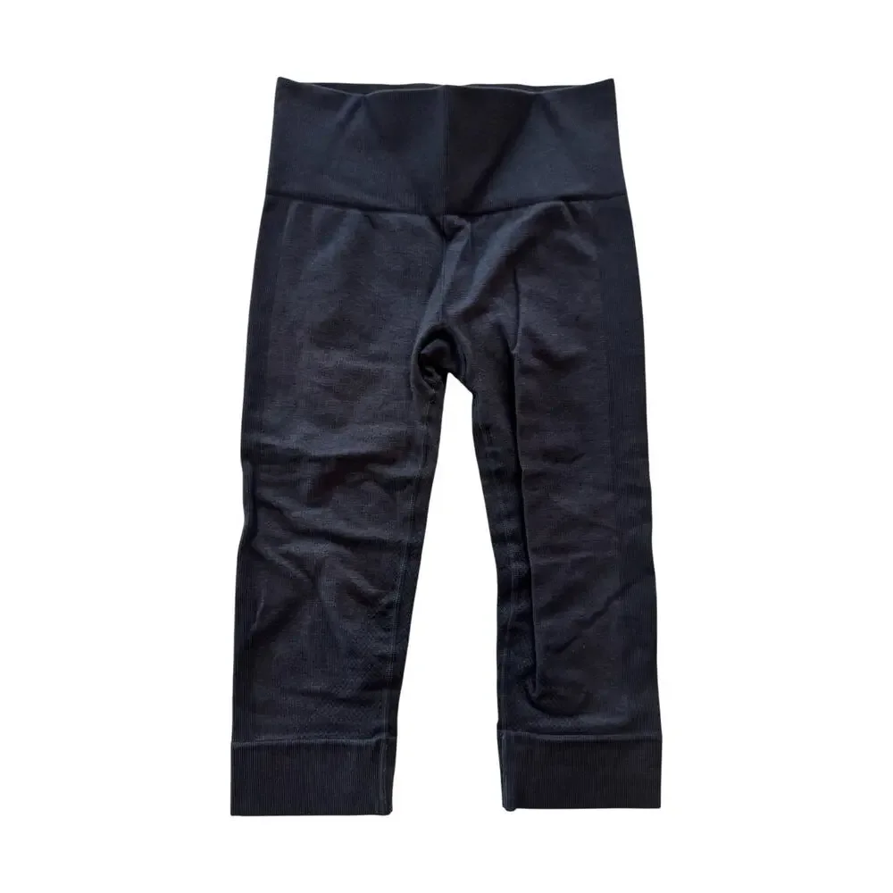 Lululemon Seamlessly Street Crop Heathered Naval Blue Leggings Women's 4 Pilates